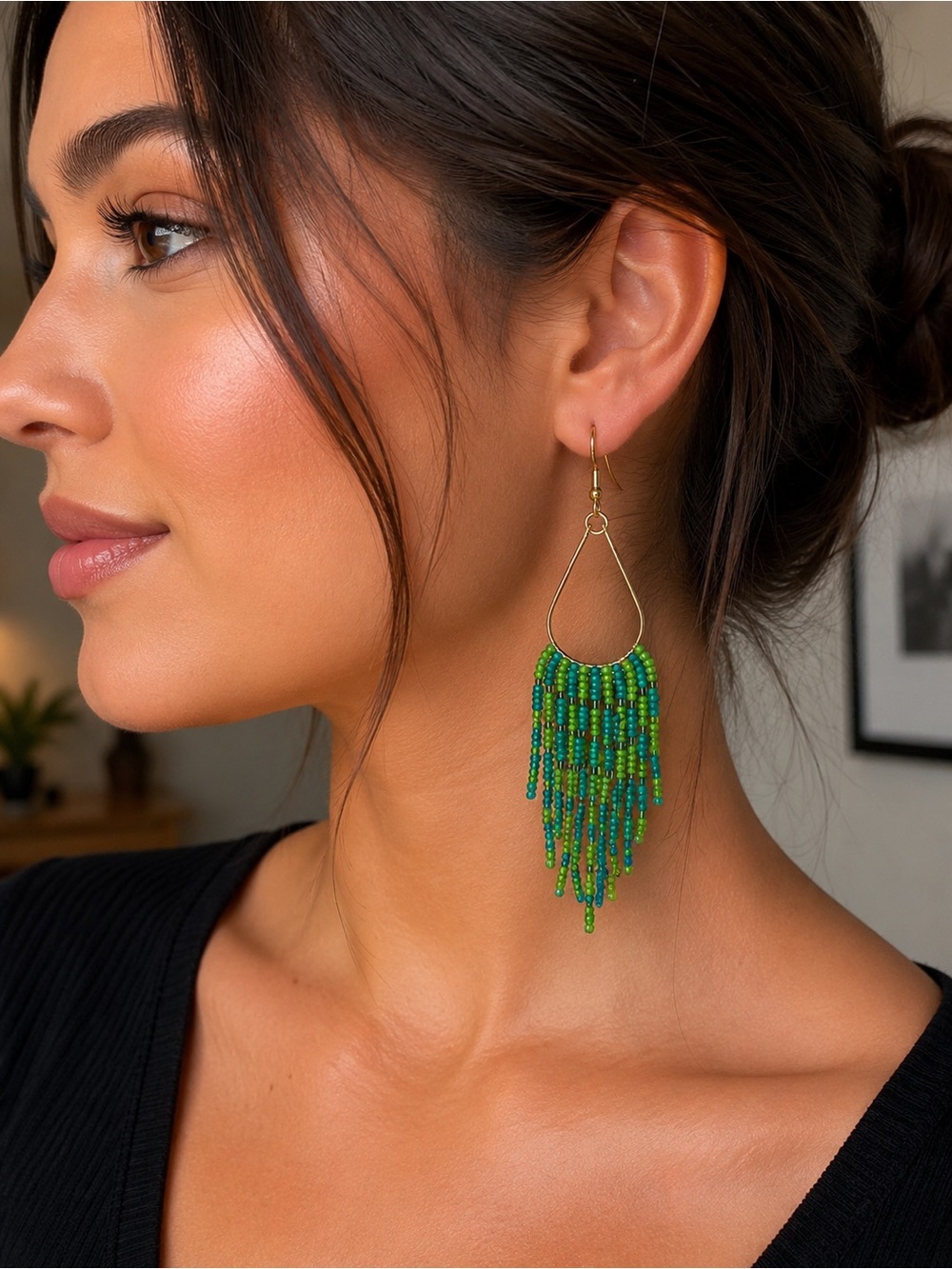 Green and Blue Beaded Dangle Earring set